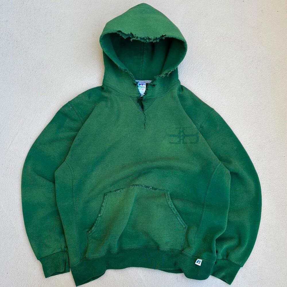vintage green sun faded russell hoodie🖨️